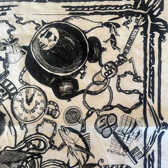 Rare Vintage Prison Art Pano/Bandana Intricate Illustrations Black/White Texas - Picture 5 of 8